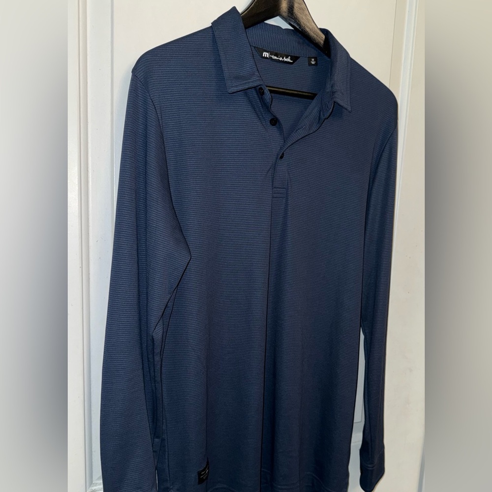 Travis Mathew Oceanside Heather Long-Sleeve Polo in Frosted Blackberry Stripes - Picture 5 of 8